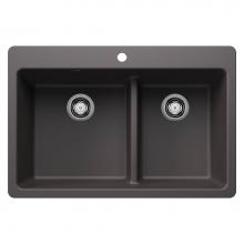 Blanco Canada 403644 - Liven SILGRANIT 33'' 60/40 Double Bowl Dual Mount Kitchen Sink with Low Divide - Cinder
