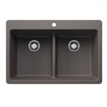 Blanco Canada 403640 - Liven SILGRANIT 33'' 50/50 Double Bowl Dual Mount Kitchen Sink with Low Divide - Volcano