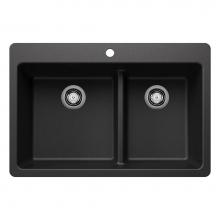 Blanco Canada 403643 - Liven SILGRANIT 33'' 60/40 Double Bowl Dual Mount Kitchen Sink with Low Divide - Anthrac