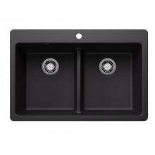 Blanco Canada 403634 - Liven SILGRANIT 33'' 50/50 Double Bowl Dual Mount Kitchen Sink with Low Divide - Coal Bl