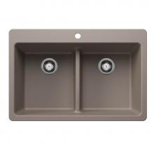 Blanco Canada 403638 - Liven SILGRANIT 33'' 50/50 Double Bowl Dual Mount Kitchen Sink with Low Divide - Truffle