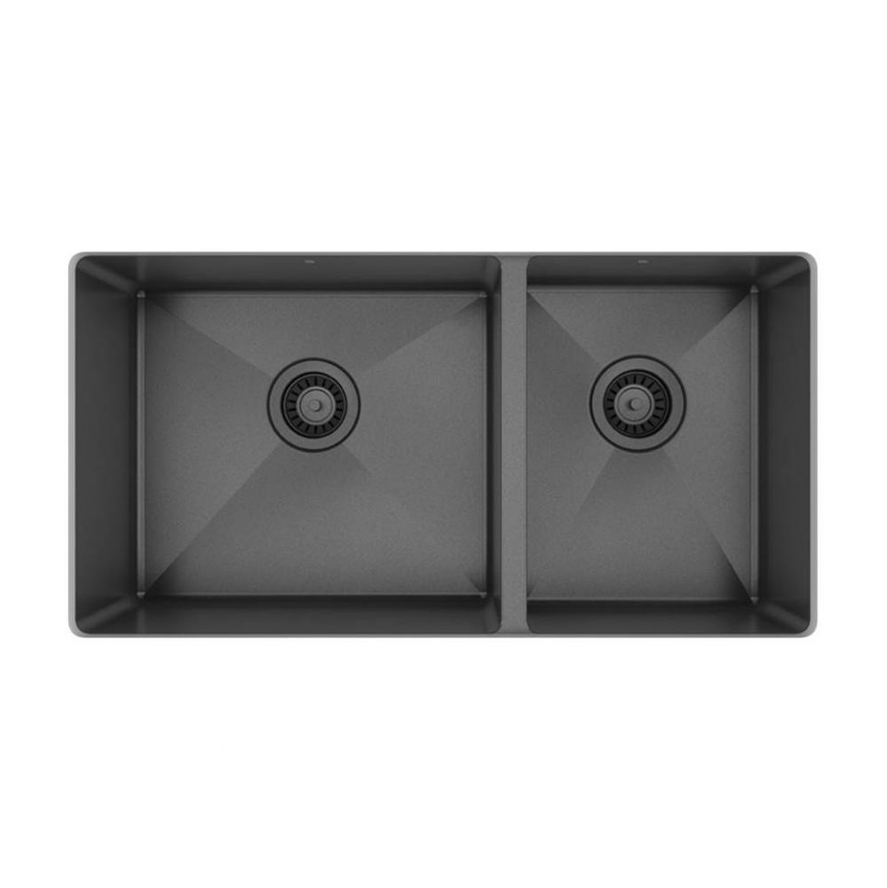 Prochef Double Bowl Undermount Kitchen Sink Proinox H75 Gunmetal Black Stainless Steel, 30X16X10