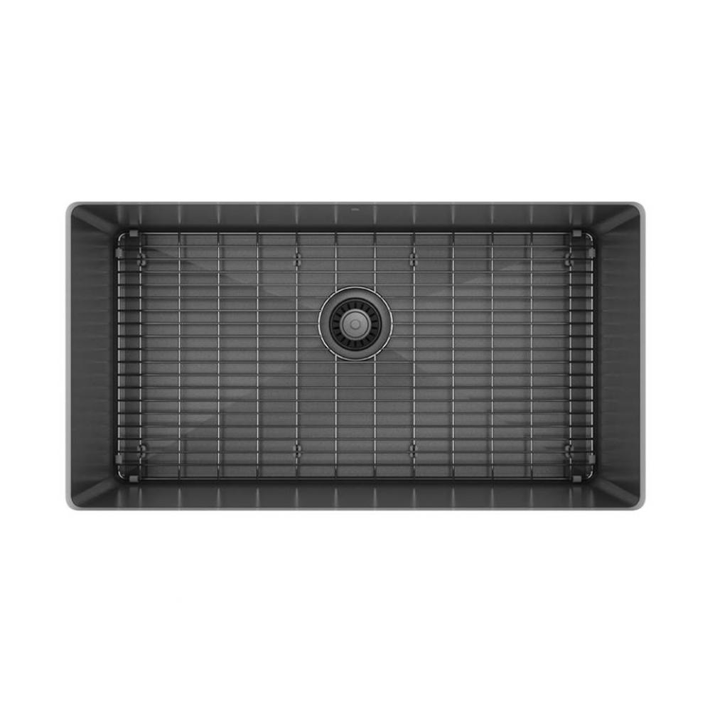Prochef Single Bowl Undermount Kitchen Sink With Bottom Grid Proinox H75 Black Stainless Steel, 30