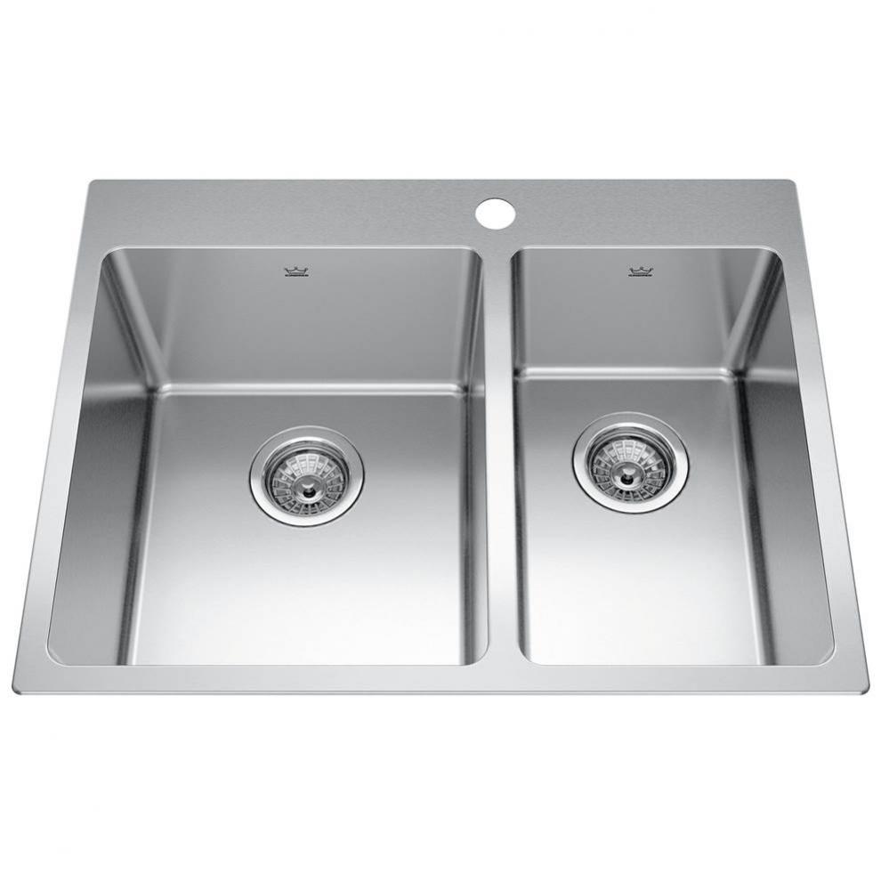 Brookmore 27-in LR x 20.9-in FB Drop in Double Bowl Stainless Steel Kitchen Sink