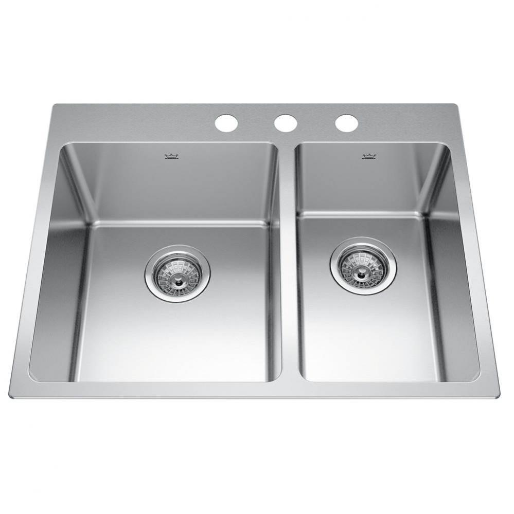 Brookmore 27-in LR x 20.9-in FB Drop in Double Bowl Stainless Steel Kitchen Sink