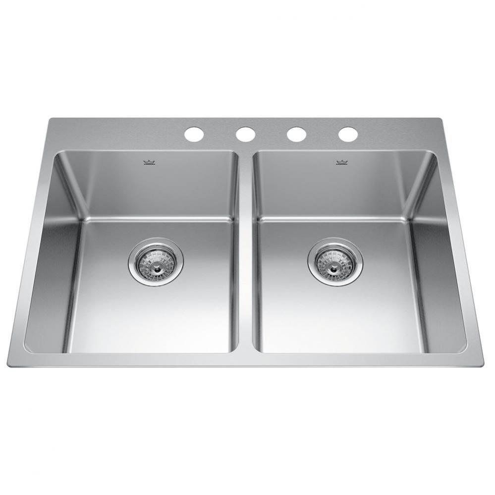 Brookmore 31-in LR x 20.9-in FB Drop in Double Bowl Stainless Steel Kitchen Sink