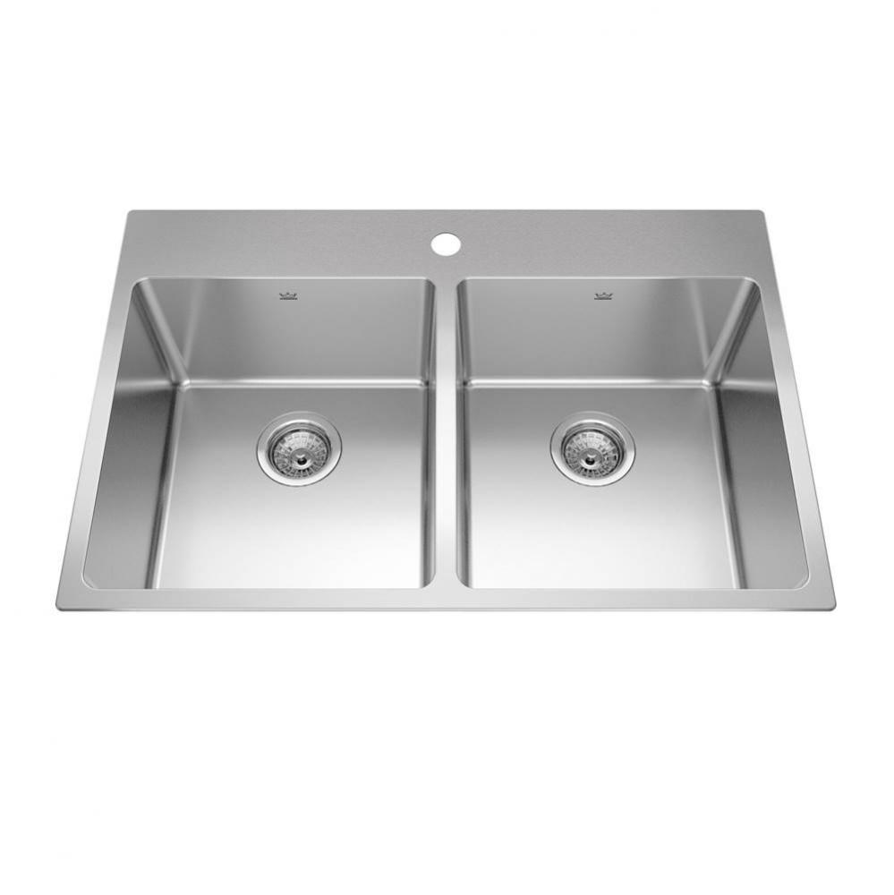 Brookmore 32.9-in LR x 22.1-in FB Drop in Double Bowl Stainless Steel Kitchen Sink