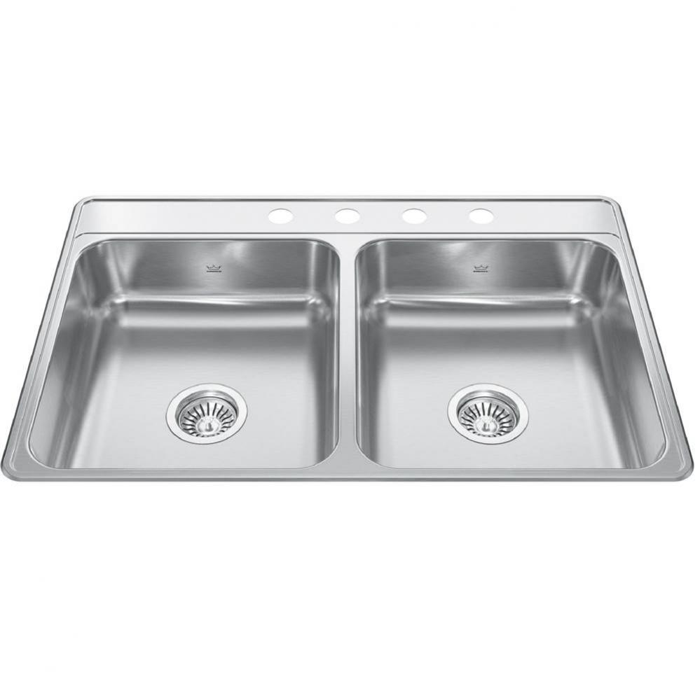 Creemore 33-in LR x 22-in FB Drop In Double Bowl 4-Hole Stainless Steel Kitchen Sink