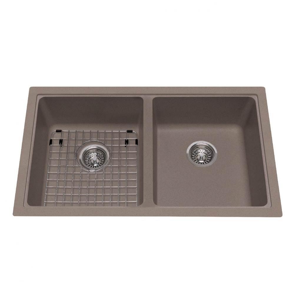 Granite Series 33-in LR x 19.38-in FB Undermount Double Bowl Granite Kitchen Sink in Storm