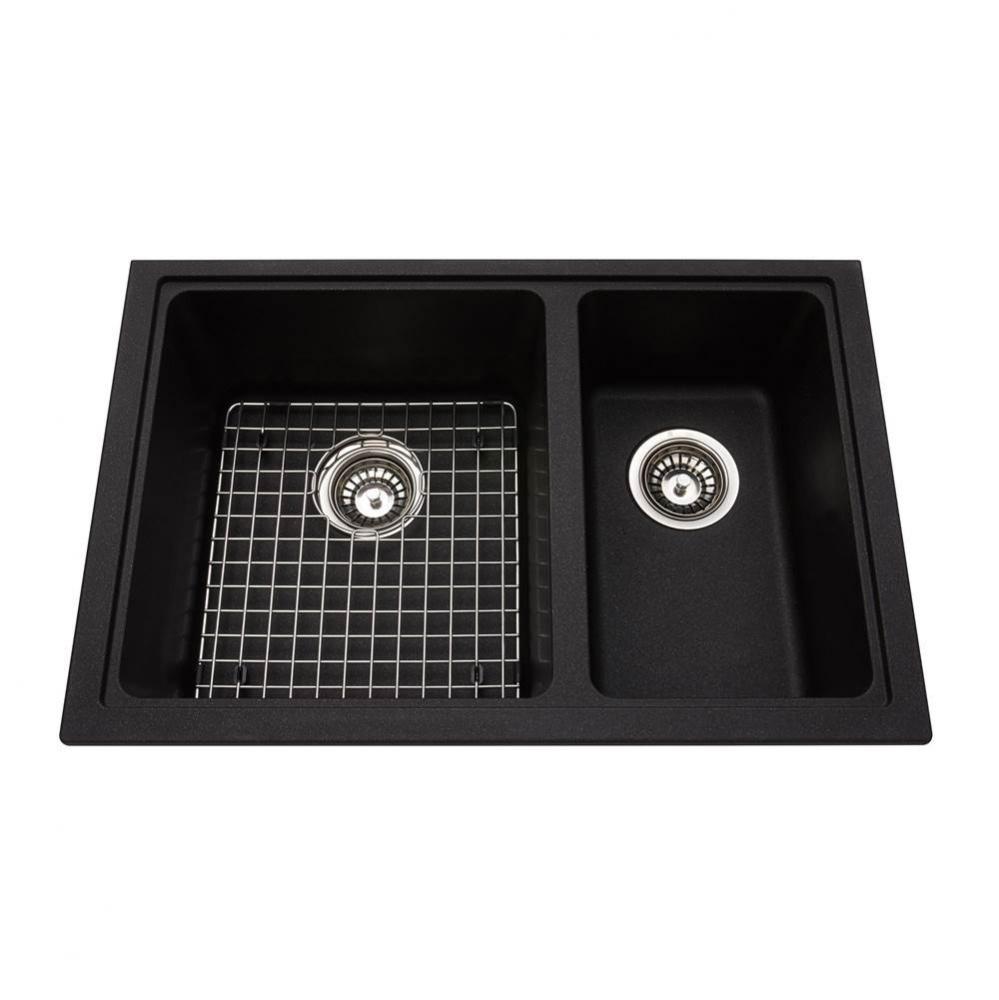 Granite Series 27.56-in LR x 18.13-in FB Undermount Double Bowl Granite Kitchen Sink in Onyx