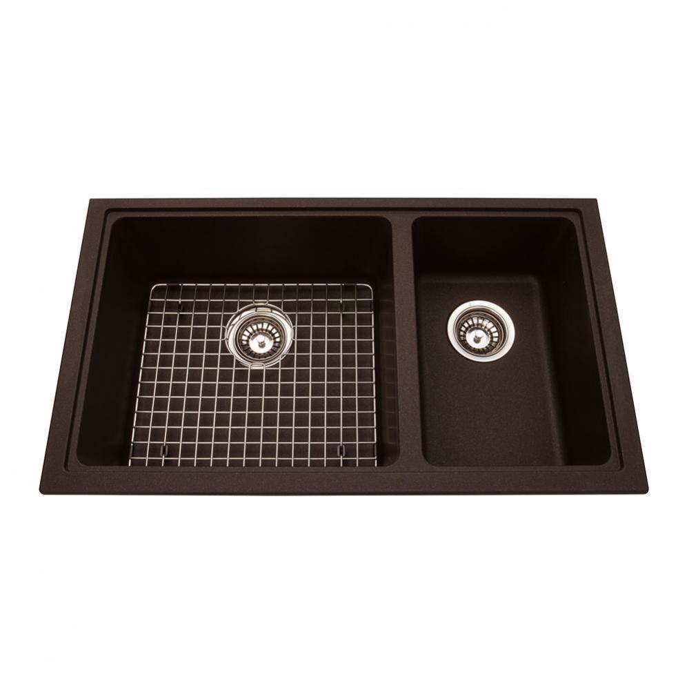Granite Series 31.5-in LR x 18.13-in FB Undermount Double Bowl Granite Kitchen Sink in Mocha