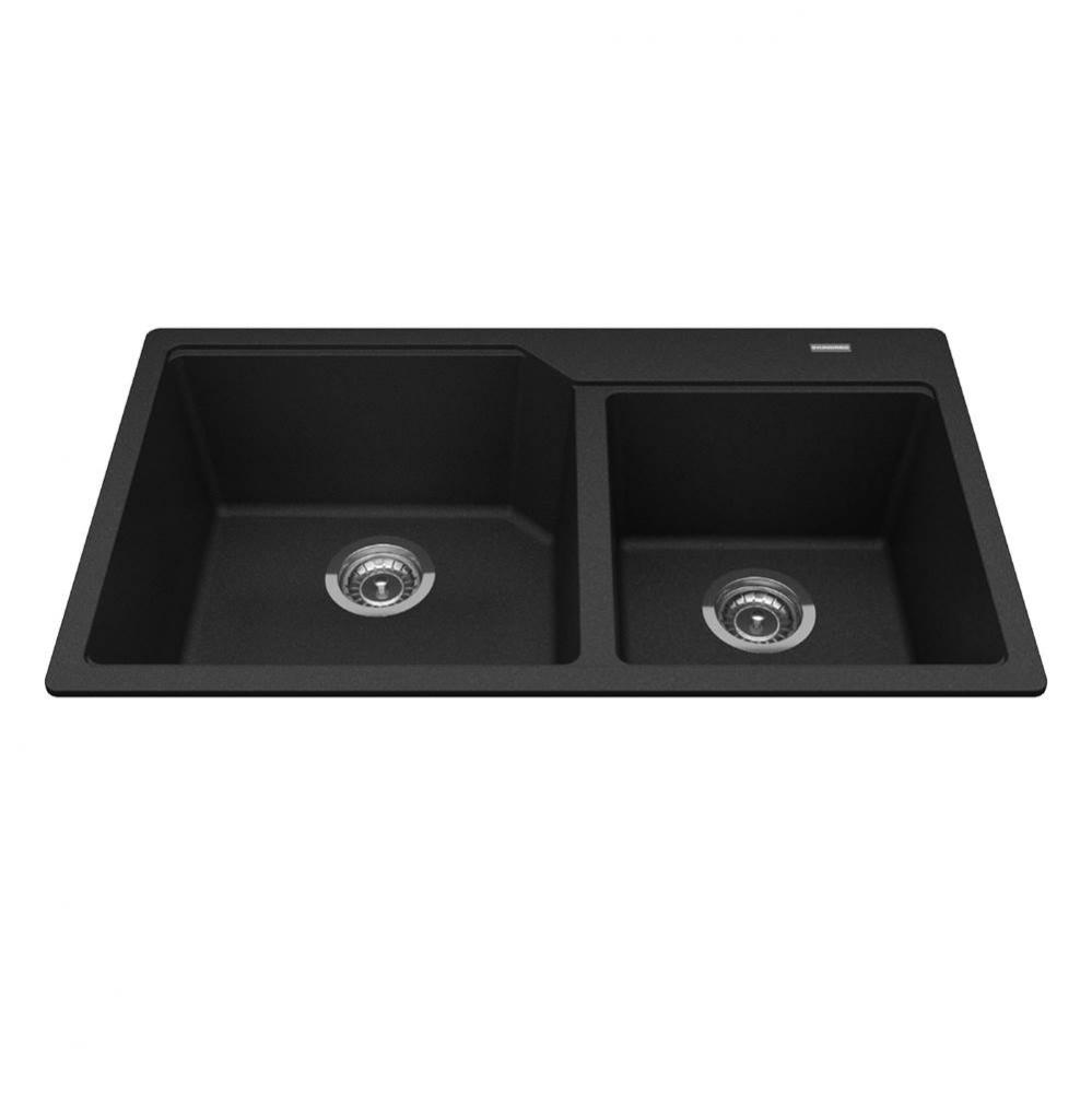 Granite Series 33.88-in LR x 19.69-in FB Drop In Double Bowl Granite Kitchen Sink in Onyx