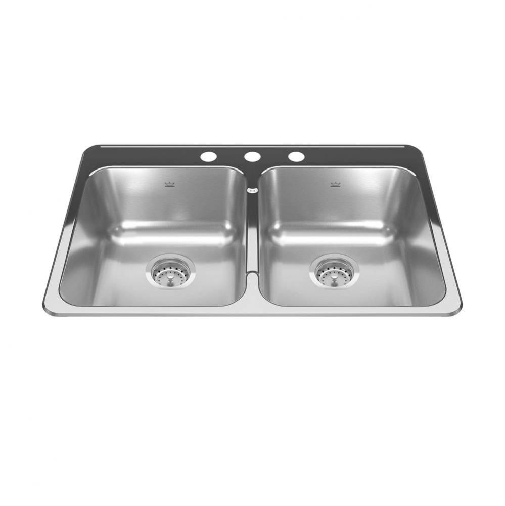 Reginox 31.25-in LR x 20.5-in FB Drop In Double Bowl 3-Hole Stainless Steel Kitchen Sink