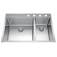 Kindred Canada BCL2131R-9-4 - Brookmore 31-in LR x 20.9-in FB Drop in Double Bowl Stainless Steel Kitchen Sink