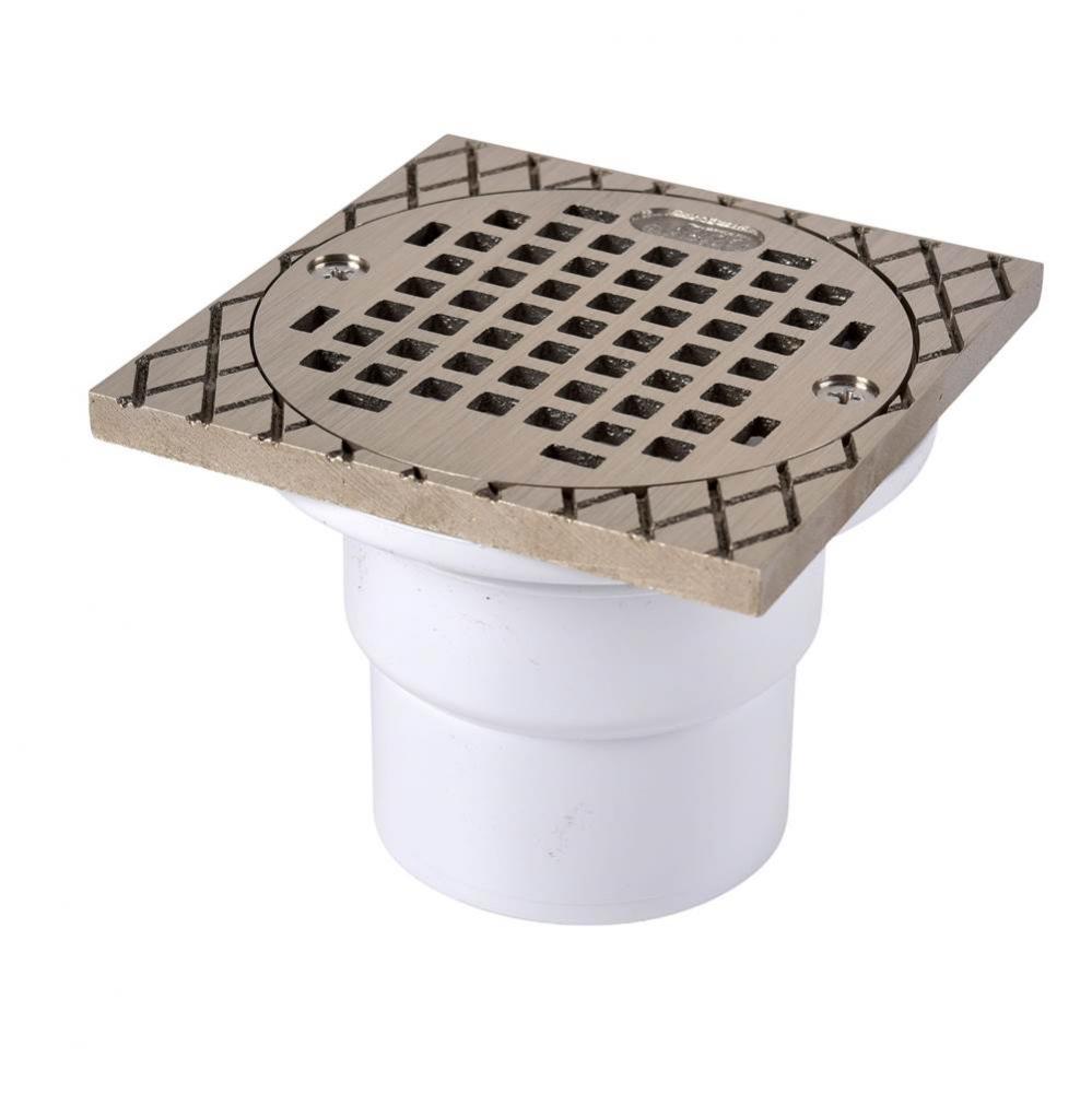 2 Part Slab Drain Nickel Grate Square Ring Pvc