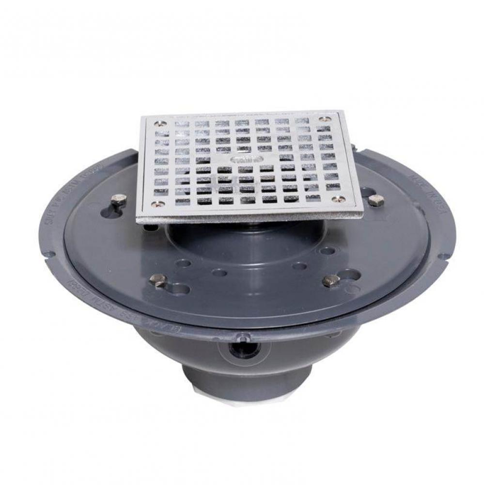 2 In. Pvc Chrome Square Drain W/6 In. Chrome Square Strainer