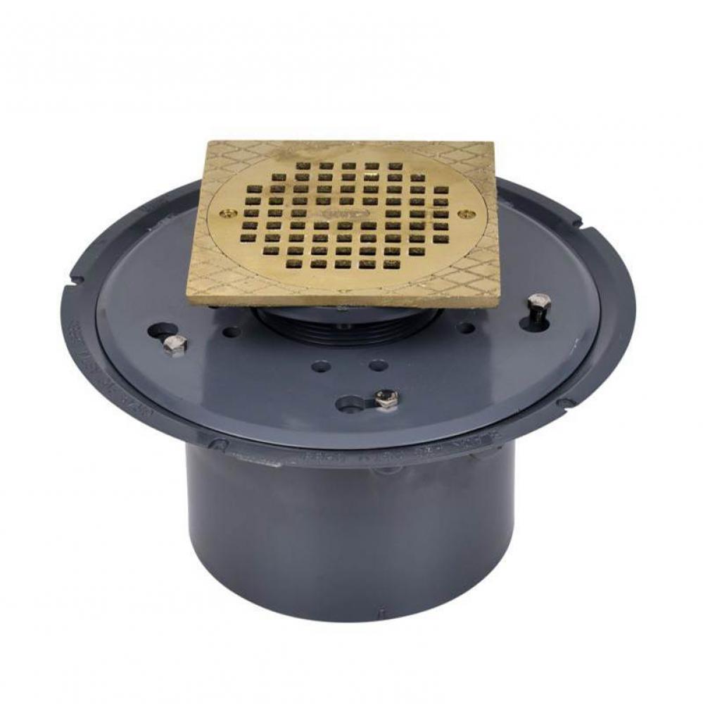 6 In Pvc Adjustable Drain W/6'' Nickel Strainer & Square Ring