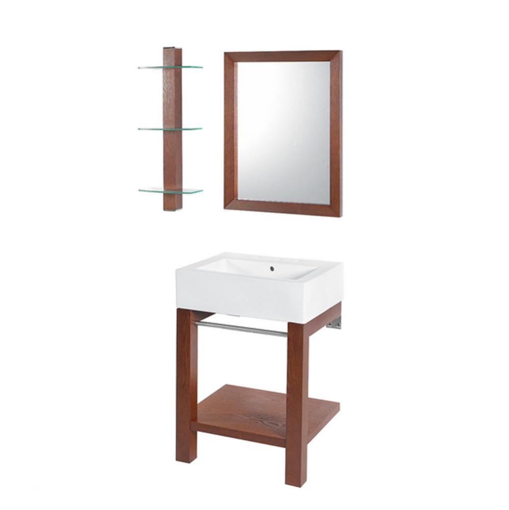 Infusion Collection Wall Mounted Cognac Finish Lavatory Console with White Vitreous China Countert