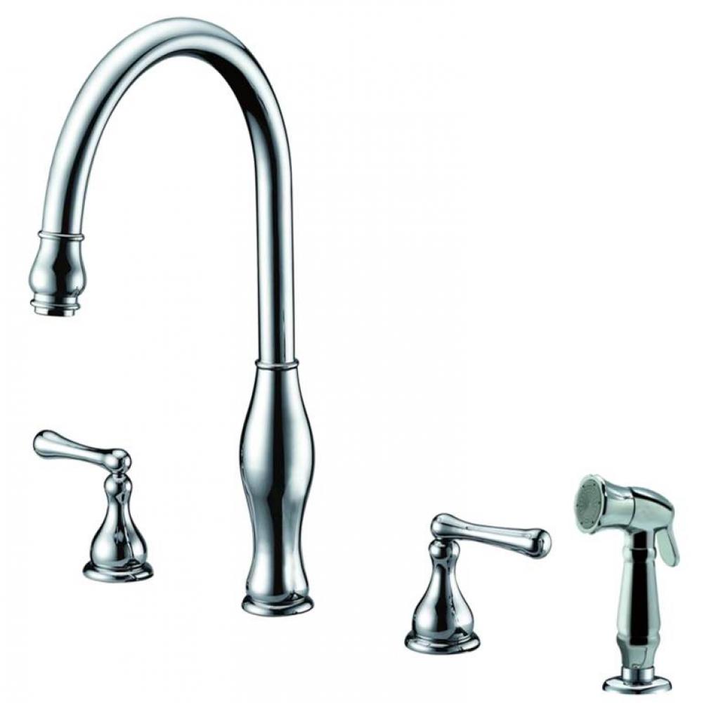 Dawn® 3-Hole, 2-handle widespread kitchen faucet with side spray, Chrome