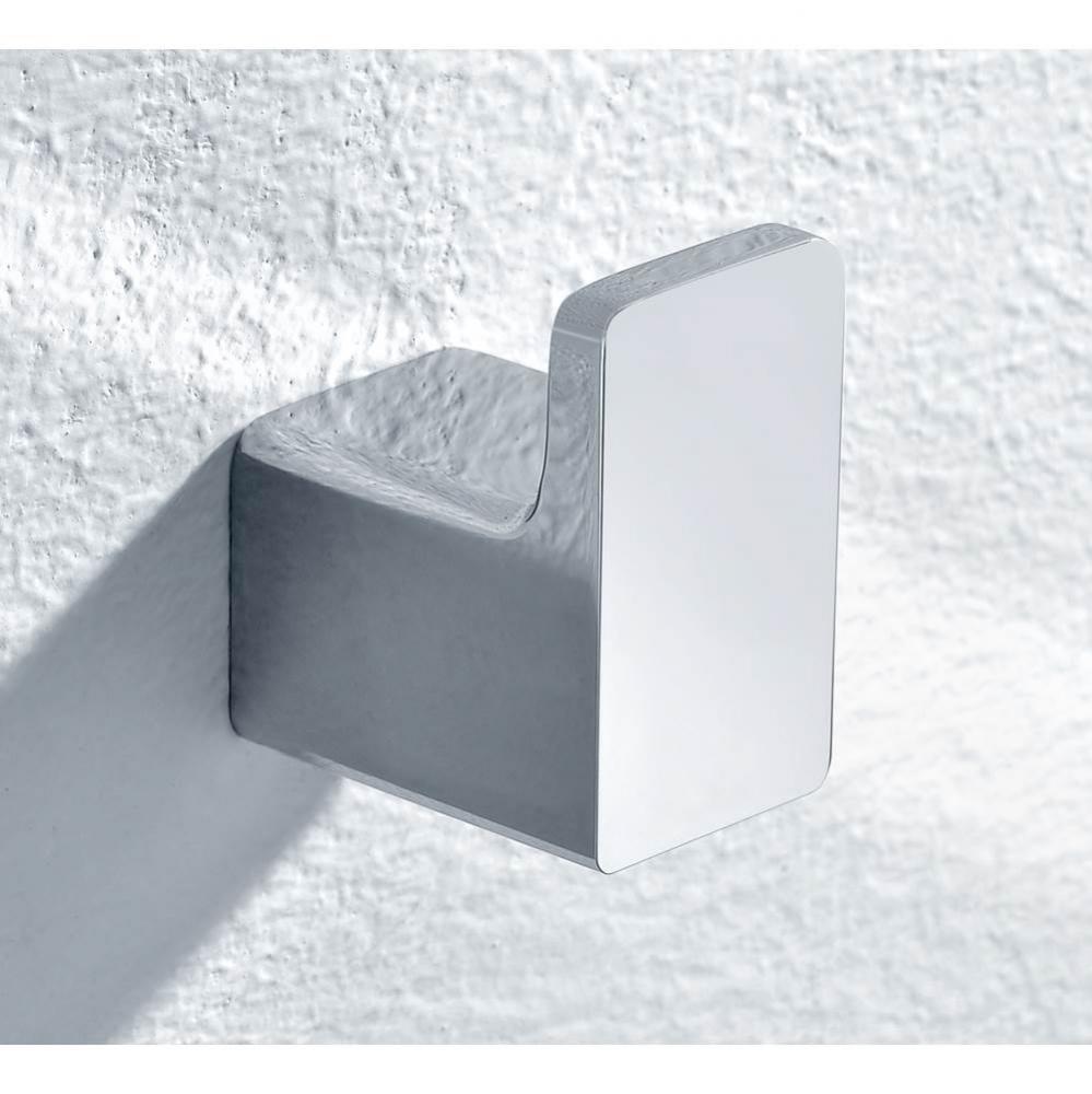 Solid brass robe hook, chrome: 1-1/8''Lx1-1/2''Dx1-3/4''H