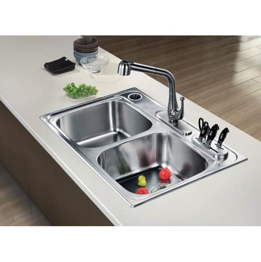 Dawn® Top Mount Equal Double Bowl Sink (Included Accessories)