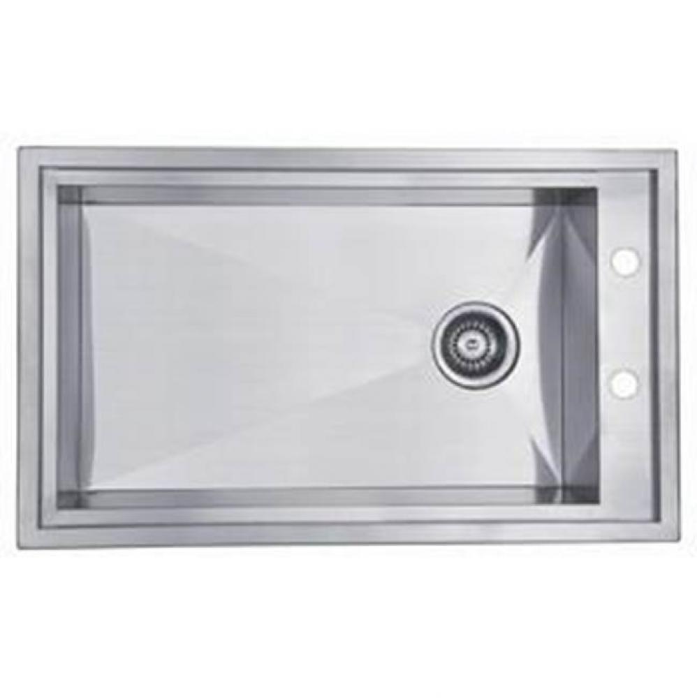 Dawn® Dual Mount Single Bowl Square Sink with Drain & 2 Holes on Side