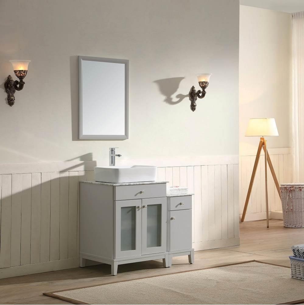 Solid wood, plywood and MDF with self soft closing hinges, light grey finished cabinet: 24'&a