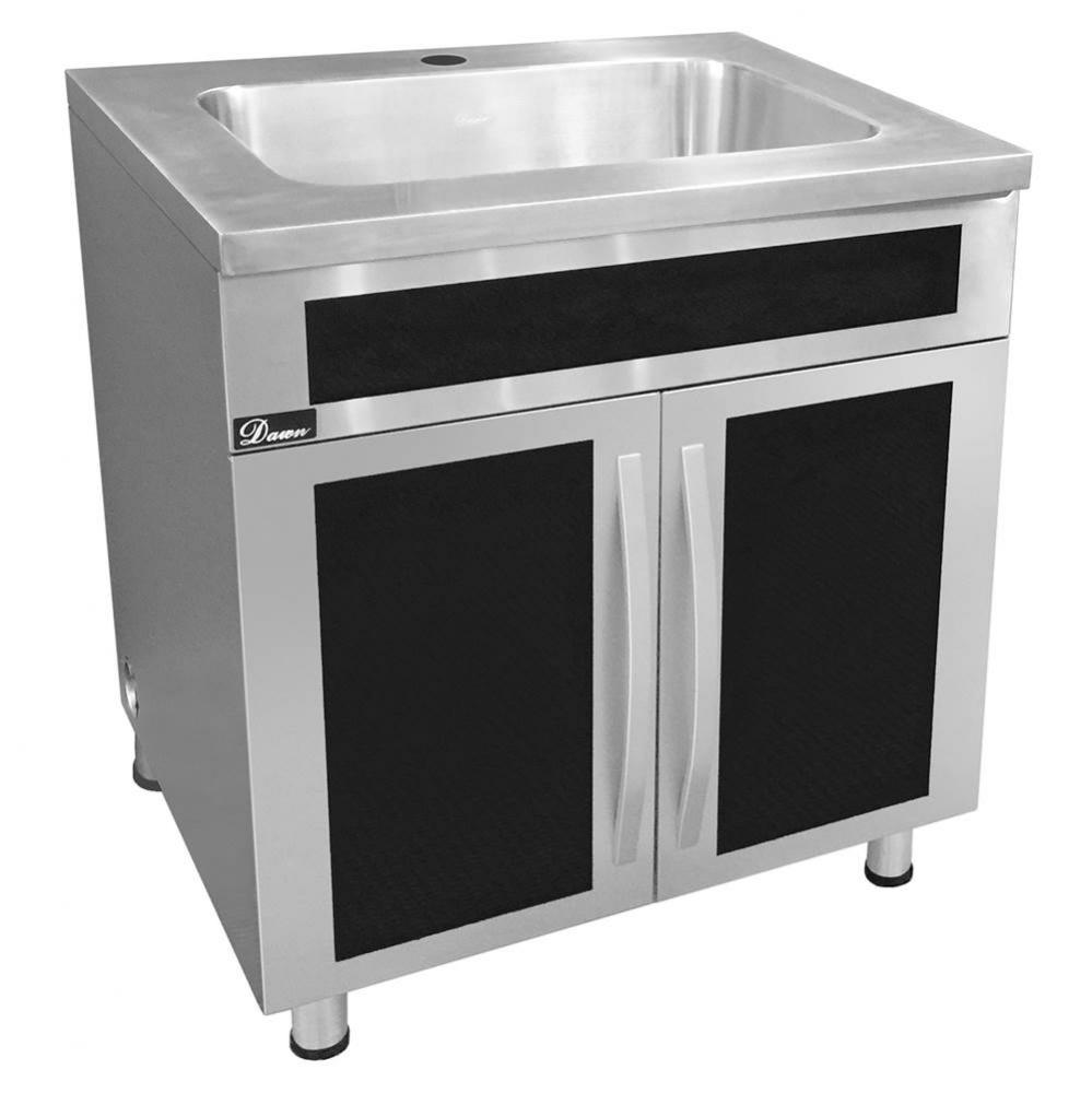 Stainless Steel Sink Base Cabinet with Glass Door