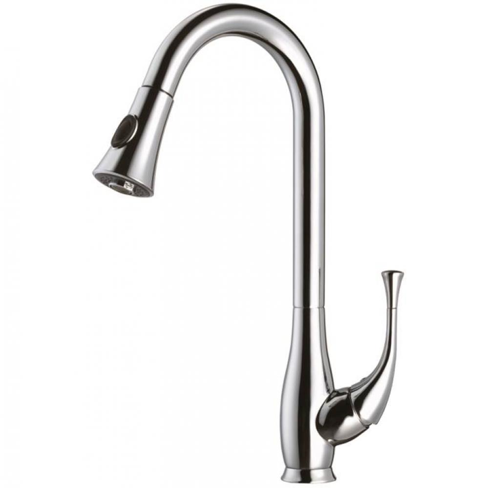 Dawn® Single lever kitchen faucet with push button pull out spray, Chrome