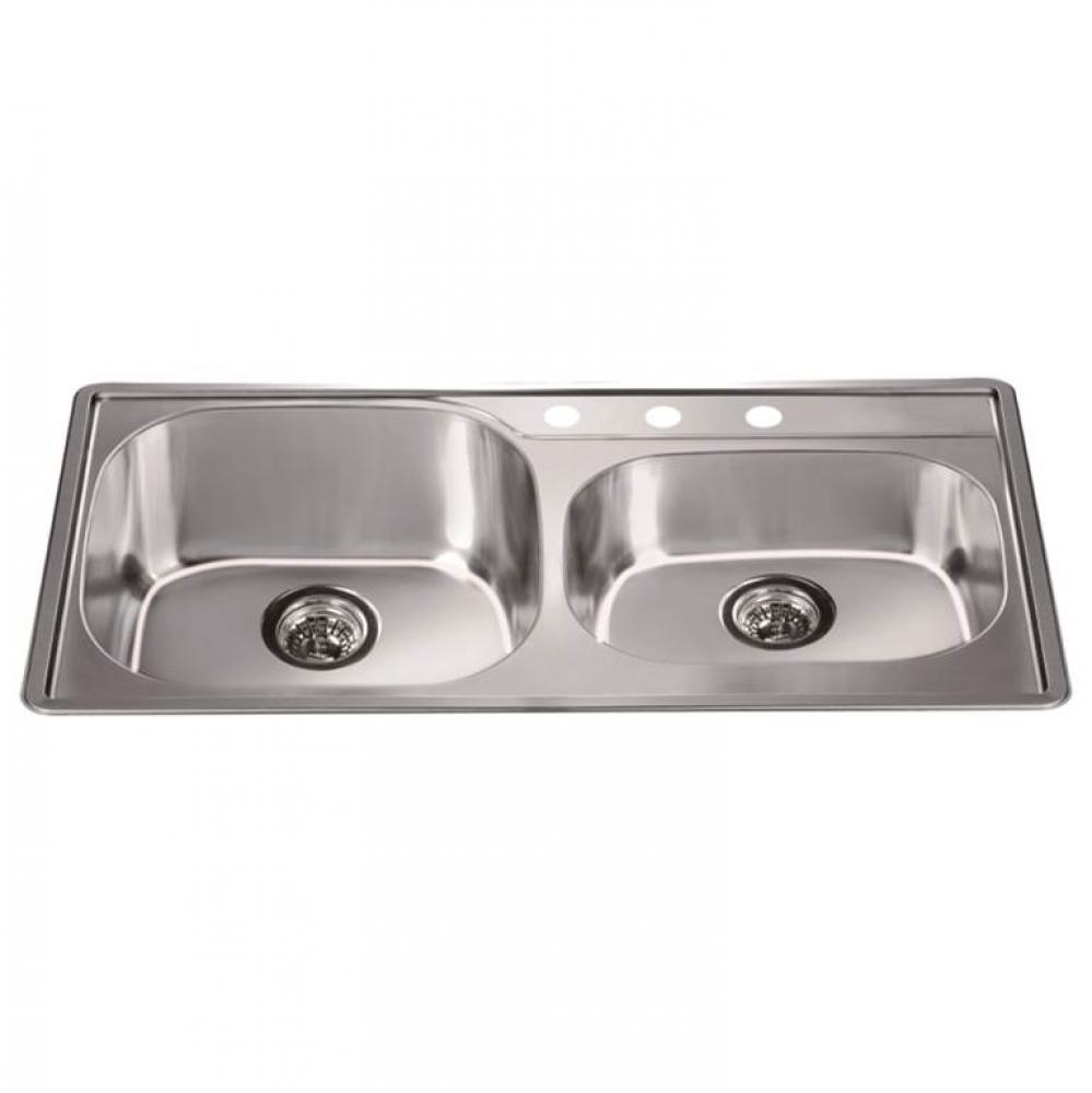 Dawn® Top Mount Double Bowl Sink with 3 Holes