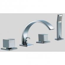 Dawn D78 2262C - Dawn® 4-hole Tub Filler with Personal Handshower, Square Handles and Sheetflow Spout