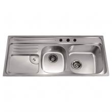 Dawn CH366 - Dawn® Top Mount Double Bowl Sink with Integral Drain Board and 3 Holes (Large Bowl on Right)