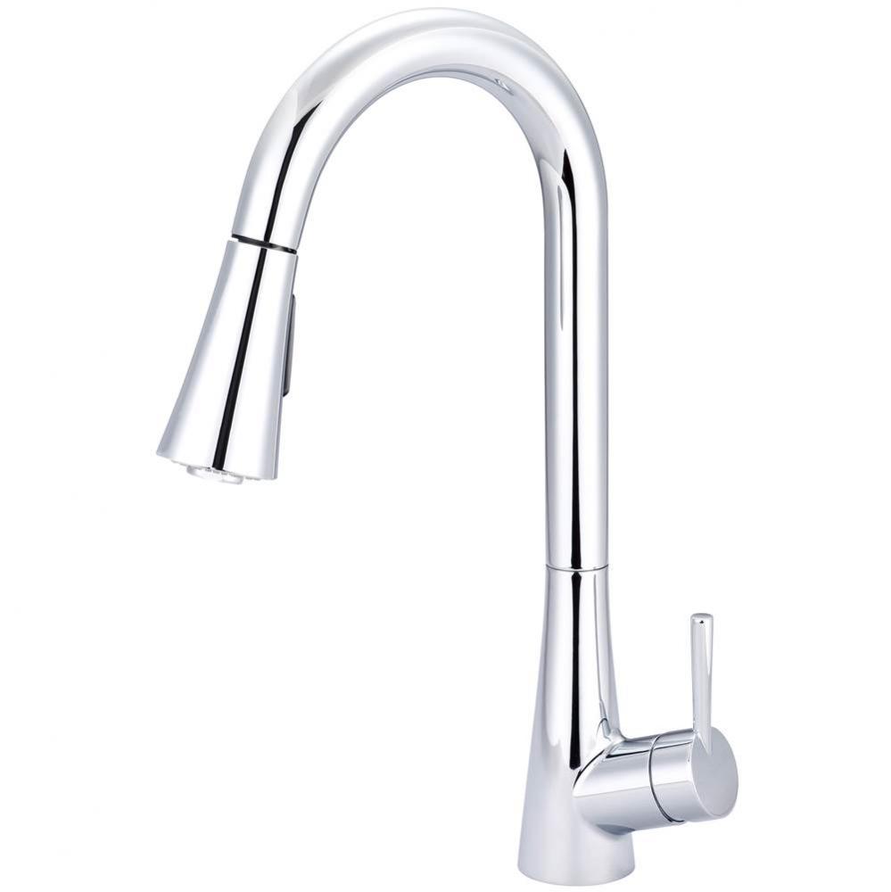 KITCHEN-1 OR 3 HOLE SINGLE LVR HDL GOOSENECK SPT W/PULL-DOWN SPRAY HEAD 3/8'' FLEX-CP