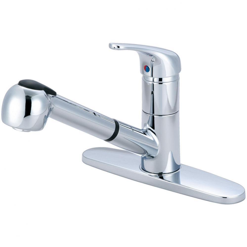 KITCHEN-1 OR 3 HOLE SINGLE LVR HDL W/PULL-OUT SPRAY HEAD 3/8'' FLEX-CP