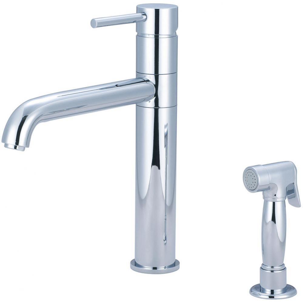 Kit-Motegi 2-Hole Single Lvr Hdl Bent Nose Swivel Spt W/Side Spray 3/8'' Flex-Cp