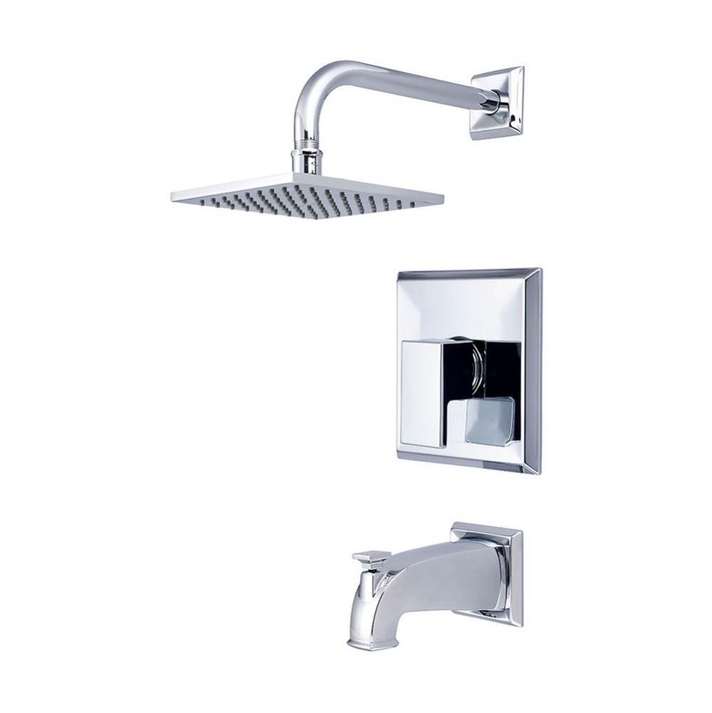 Tub and Shower Trim Set-Mod Lever Handle Combo Diverter Spout 6'' Square Rain Shower-CP