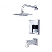 Pioneer T-4MO100 - Tub and Shower Trim Set-Mod Lever Handle Combo Diverter Spout 6'' Square Rain Shower-CP