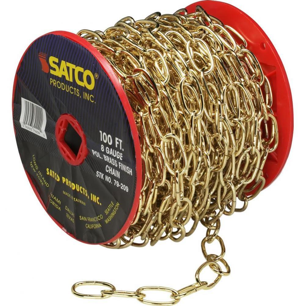 100 ft Reel Chain Polished Brass 8 ga