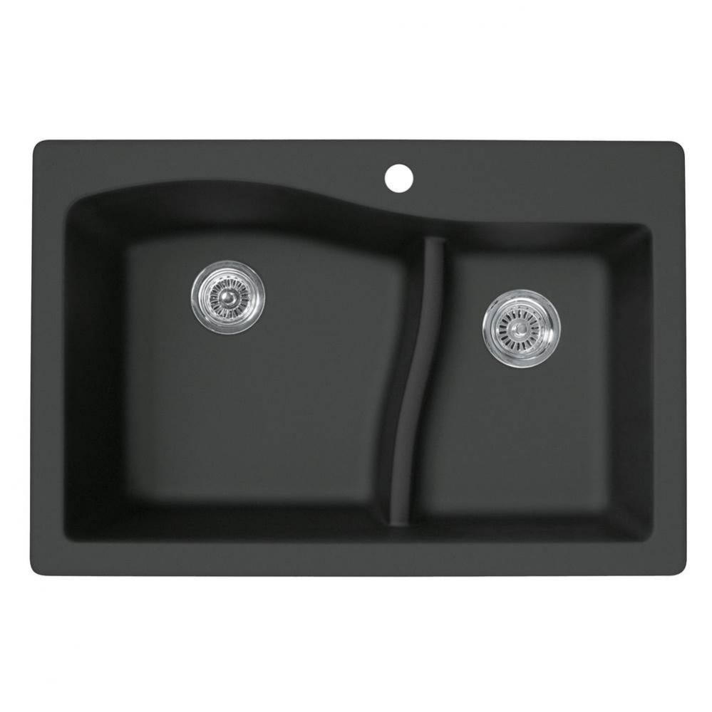 QZLS-3322 22 x 33 Granite Drop in Double Bowl Sink in Nero