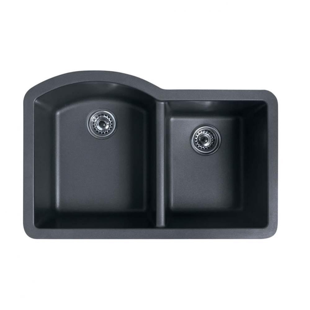 QUDB-3322 22 x 33 Granite Undermount Double Bowl Sink in Nero