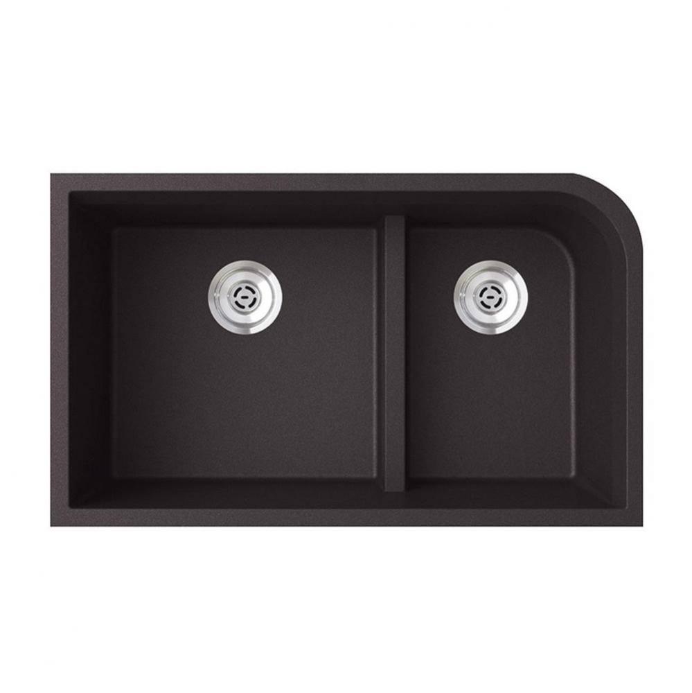 QULD-3322 22'' x 33'' Granite Undermount Double Bowl Sink in Nero