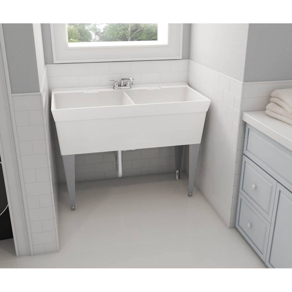 MF-2F 24 x 46 Veritek Floor Mount Double Bowl Laundry Tub in White