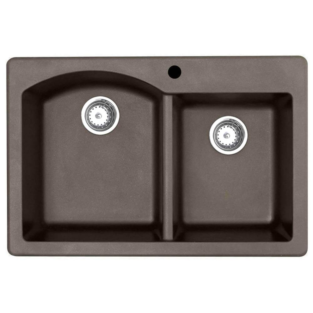 QZDB-3322 22 x 33 Granite Drop in Double Bowl Sink in Espresso