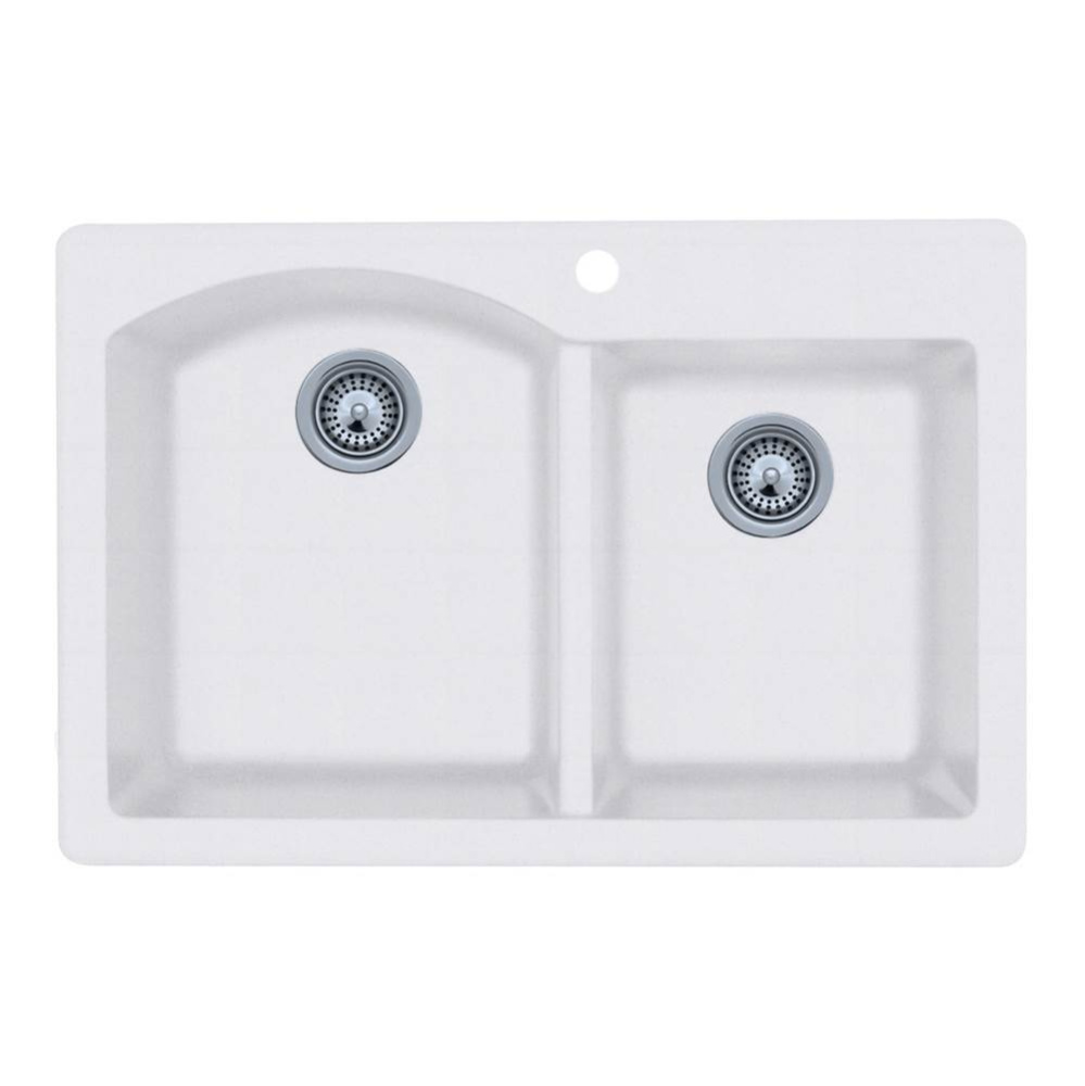 QZDB-3322 22 x 33 Granite Drop in Double Bowl Sink in Opal White