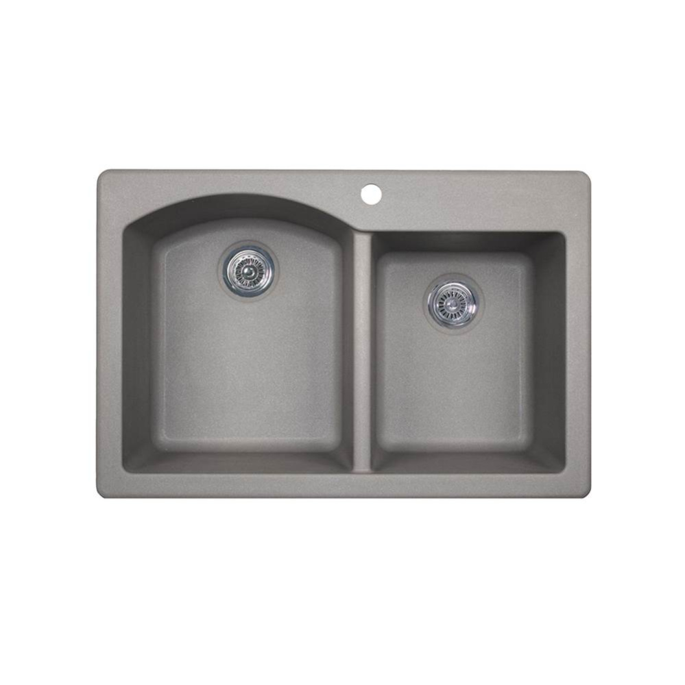 QZDB-3322 22 x 33 Granite Drop in Double Bowl Sink in Metallico