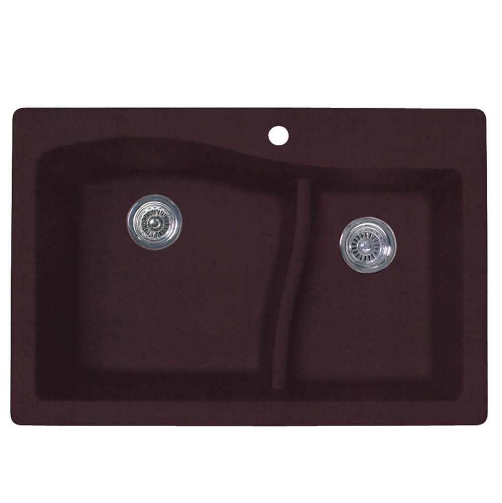 QZLS-3322 22 x 33 Granite Drop in Double Bowl Sink in Espresso