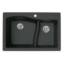 Swan QZ03322LS.077 - QZLS-3322 22 x 33 Granite Drop in Double Bowl Sink in Nero