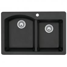 Swan QZ03322DB.077 - QZDB-3322 22 x 33 Granite Drop in Double Bowl Sink in Nero