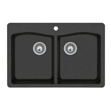 Swan QZ03322ED.077 - QZED-3322 22 x 33 Granite Drop in Double Bowl Sink in Nero