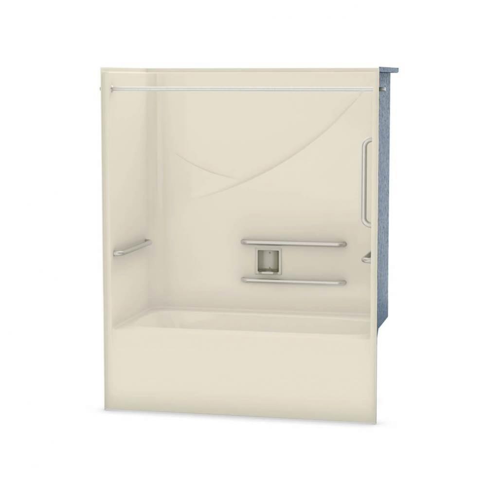 OPTS-6032 AcrylX Alcove Left-Hand Drain One-Piece Tub Shower in Bone - ANSI Grab Bars